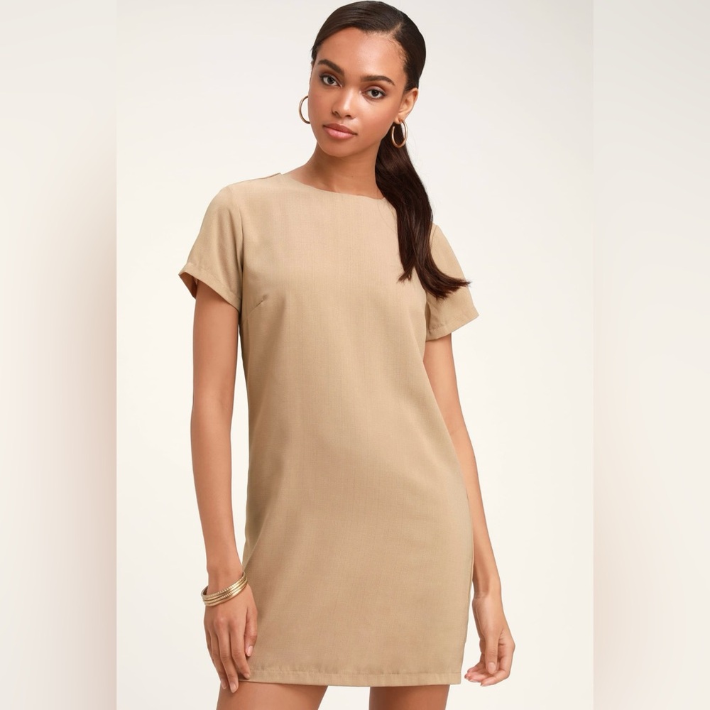Lulu’s Shift and Shout Beige Shift Dress